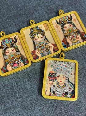 新款高档彩金扎基拉姆前世今生手绘描金唐卡画像吊坠项链送绳礼物