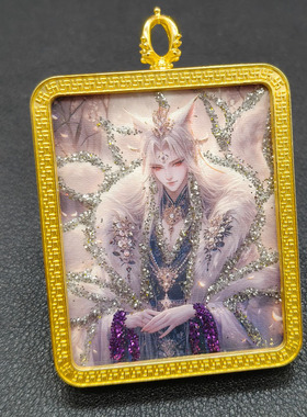 手绘彩金砂唐卡嘎呜盒九尾狐狸吊坠绿度母黄财神吊坠项链送绳西藏