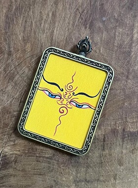 新款红黑白绿财神法眼小型唐卡画像吊坠挂件精美带绳子藏族西藏潮