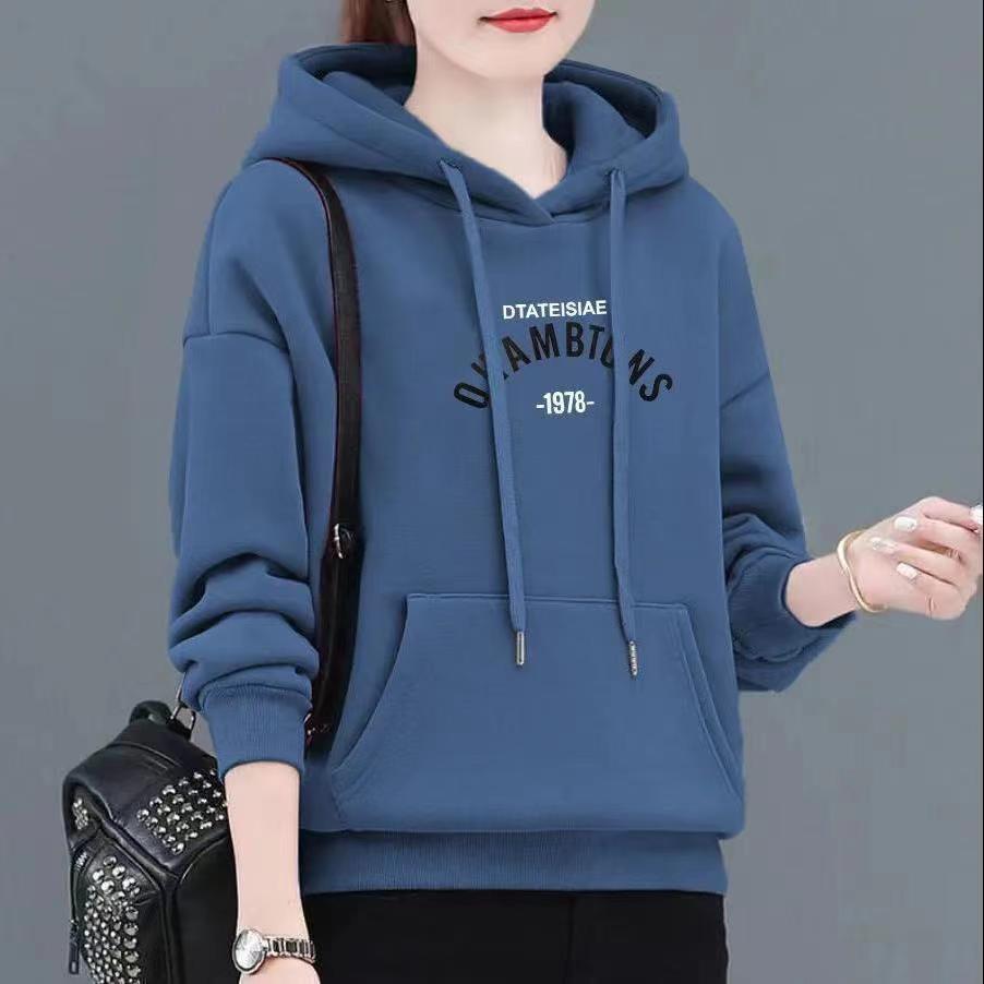 特价版淘宝断码品牌女装限时秒杀2022春秋新款ins韩版加绒连帽印 - 图1