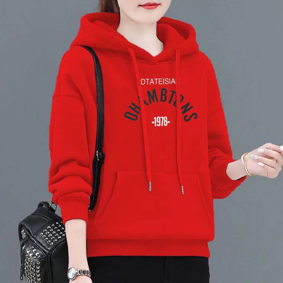 特价版淘宝断码品牌女装限时秒杀2022春秋新款ins韩版加绒连帽印 - 图2