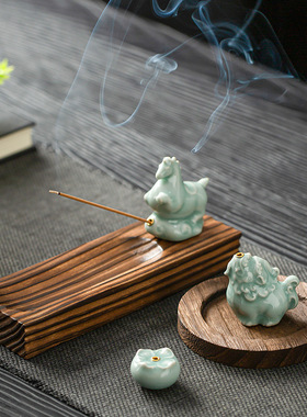 汝窑越窑陶瓷线香插马踏祥云香炉