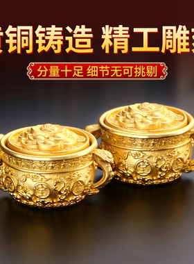 聚宝盆黄铜吊坠十二生肖元宝转转挂件招财金属钥匙扣貔貅绳挂坠