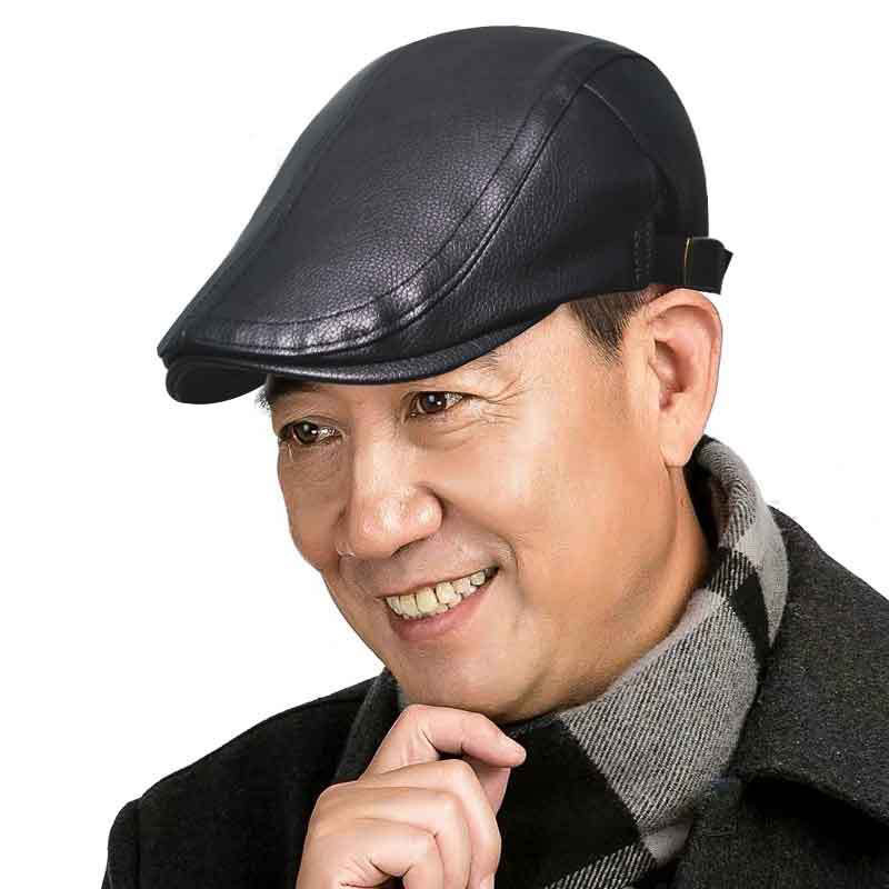 保暖前进帽防寒帽子中老年人贝雷帽秋冬季帽子男款休闲防寒皮帽