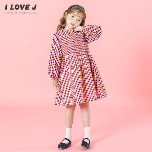 ILOVEJ童装2025秋季女童纯棉格子连衣裙韩版褶皱公主裙子/JXSOP02 - 图2