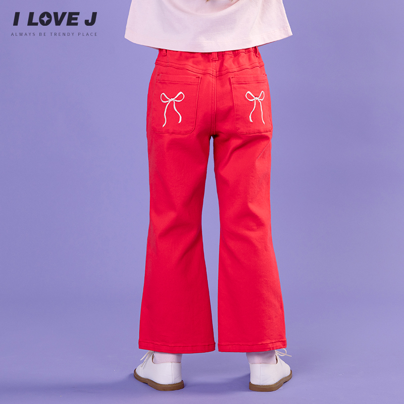 ILOVEJ童装2025春季女童休闲喇叭裤修身弹力长裤子/JWFPT14