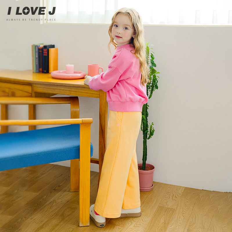ILOVEJ童装2025冬季新款女童黄色运动裤宽松加绒休闲裤子/JWWPT03,淘宝优惠券,粉丝福利购,淘宝优惠卷