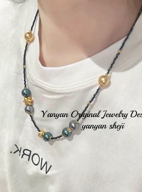 新款黑尖金米珠施家同款珍项链复古百搭时尚显白日常通勤简约女