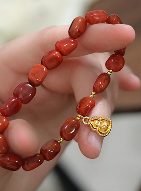 SUMOJEWEL【相思遥】天然南红玛瑙足金葫芦手链新中式显白手串