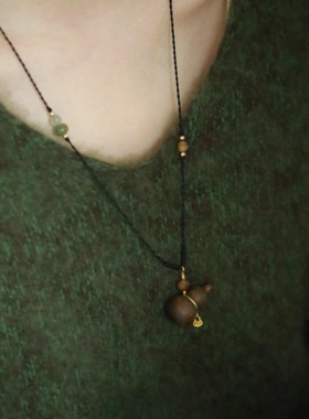 SUMOJEWEL《胖葫》新中式复古禅意福禄可拆卸奇楠沉香吊坠项链