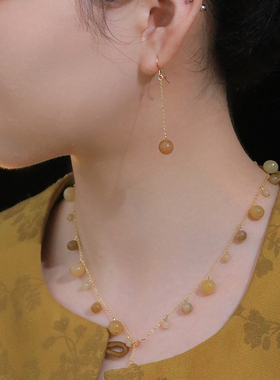 SUMOJEWEL【硕果】新中式温柔慵懒风糖玉和田玉耳坠显白百搭耳环