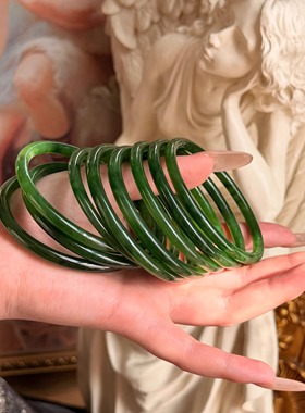 SUMOJEWEL《鸣翠》新中式优雅文艺俄料碧玉叮当镯