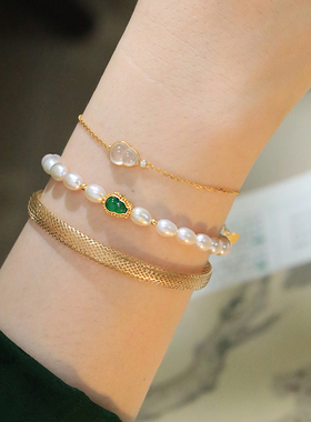 SUMOJEWEL『有福韵』新中式富贵感温柔风翡翠珍珠手串女小众叠戴