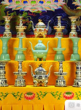 速发佛贡陶瓷供具青花瓷花瓶烛台檀上香炉果盘五供摆件佛五用品