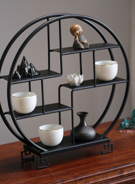 速发饰室装茶中件博古架装饰品新摆式铁艺办公室茶柜子小和尚桌面