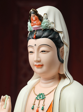 速发陶瓷莲6吋彩绘水1全堂佛观音勒藏菩萨像阿弥陀佛弥地佛摆件