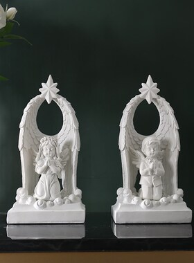 速发祝福祈面天使摆件摆式复古白色树脂 雕塑装饰品雕像桌祷小欧