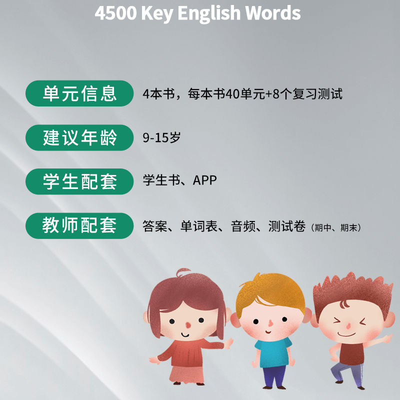 原版少儿英语词汇书 4500 Key English Words 9-15岁小学初高中英语词典 KET/PET剑桥雅思中考高考核心词汇 4000词升级版 带视频课 - 图0