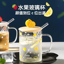 Straw Glass Cup High Temperature Resistant Female Ins Wind with lid with handle Milk Cup Home Large Capacity Juice Water Glasses