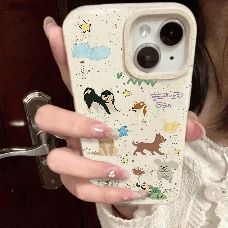 ins风少女心米白降解可爱狗狗适用于iphone16/15promax苹果14小众13手机壳韩风可爱12卡通情侣秋冬新款xsmax