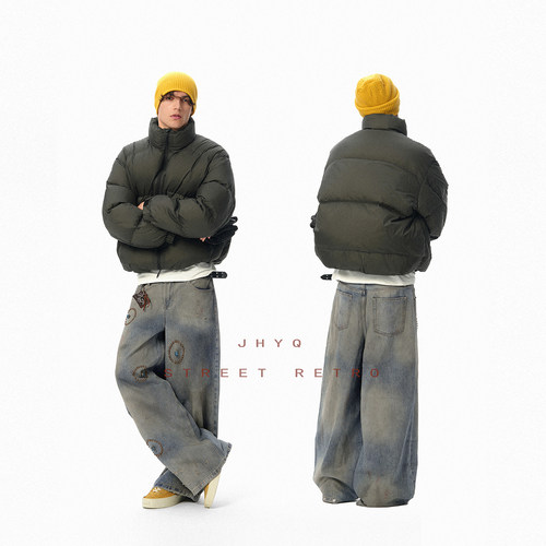 【高充绒】JHYQ美式90白鸭绒复古立领短款羽绒服男防寒面包服外套 - 图2