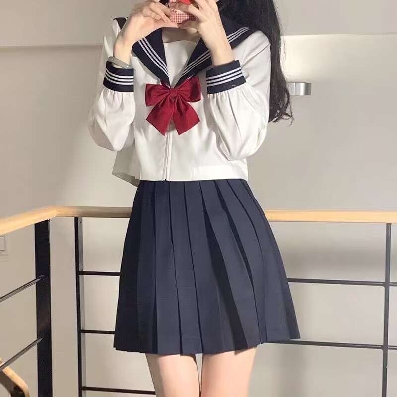 jk制服裙正版原创水手服日系学院风白三本裙子套装秋冬季女基础款 - 图2