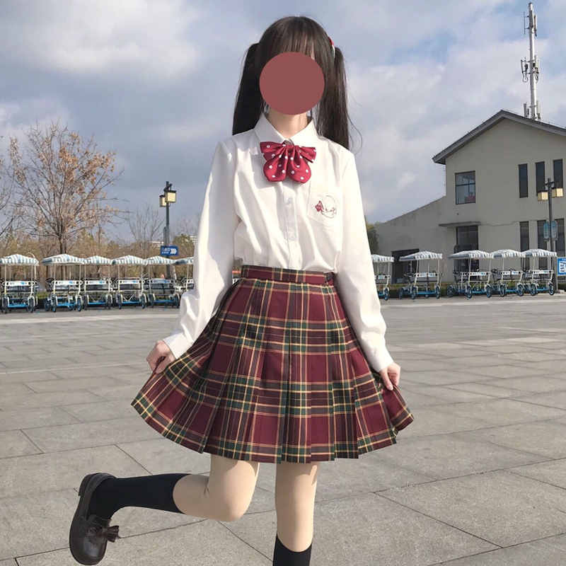 原创正版山楂树JK制服学院风套装班服春秋格裙百褶裙学生半身裙女