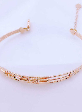 俄罗斯585紫金灵动手镯玫瑰金女百搭时尚气质精美镀18K手饰品礼物