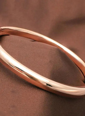 俄罗斯紫金585镀18K玫瑰金经典古法传承宽版光面手镯女士精美手饰