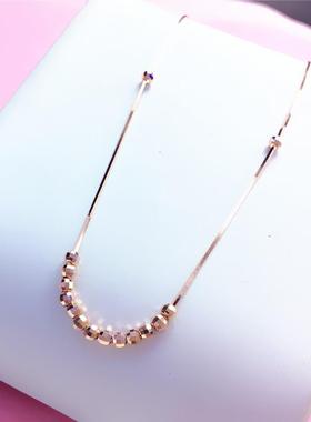 俄罗斯紫金585镀14k玫瑰金时尚简约女紫金锁骨链蛇骨珠珠项链饰品