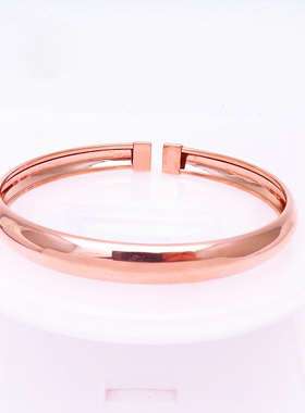 俄罗斯585紫金光面宽版素圈手镯玫瑰金简约气质优雅女士时尚风ins