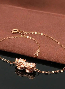 俄罗斯585紫金玫瑰金招财貔貅手链复古个性潮流高级精致饰品女士