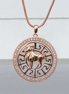 俄罗斯585紫金镶嵌圆牌白羊座女士镀14K玫瑰金经典锁骨链优雅百搭