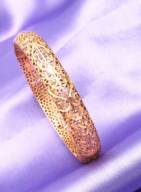 俄罗斯585紫金手镯时尚镀14K玫瑰金手镯女款送女友生日礼物气质