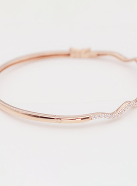 俄罗斯585紫金镶锆石波浪形手镯女镀14K玫瑰金精致优雅设计感礼物