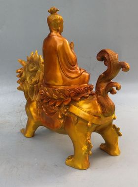 纯铜复古怀旧太乙真人骑狮子大帝神像铜像救苦天尊人物摆件