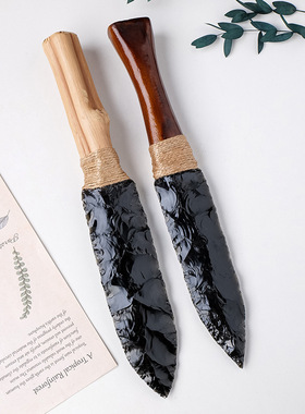 跨境黑曜石匕首模型雕刻件水晶半宝石未开刃仿真刀具家居装饰