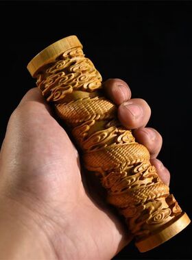 崖柏木雕盘龙柱摆件实刻