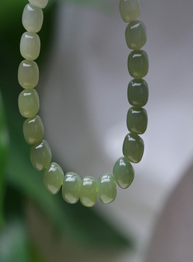 和田玉手链晴水渐变老型珠手串桶珠单圈手链简约另类男女玉手链