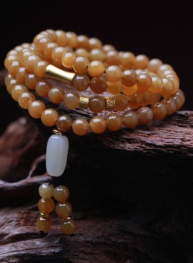 天然和田玉手串糖料圆珠且末糖黄搭配和田玉白玉随型珠毛衣链手链