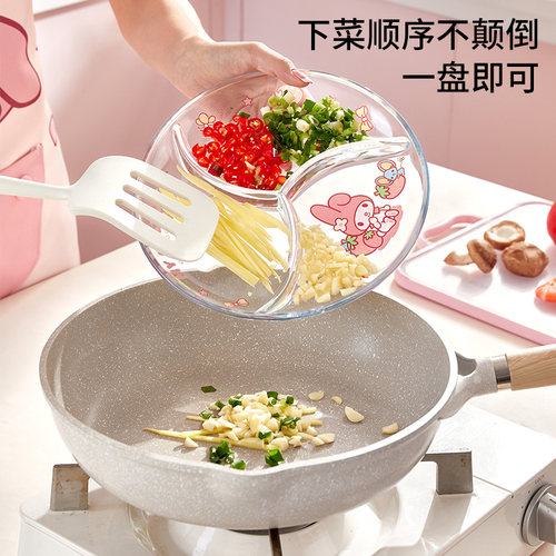 三丽鸥玻璃分格餐盘饺子水果分餐盘火锅配菜分装分隔式新备菜盘子 - 图0
