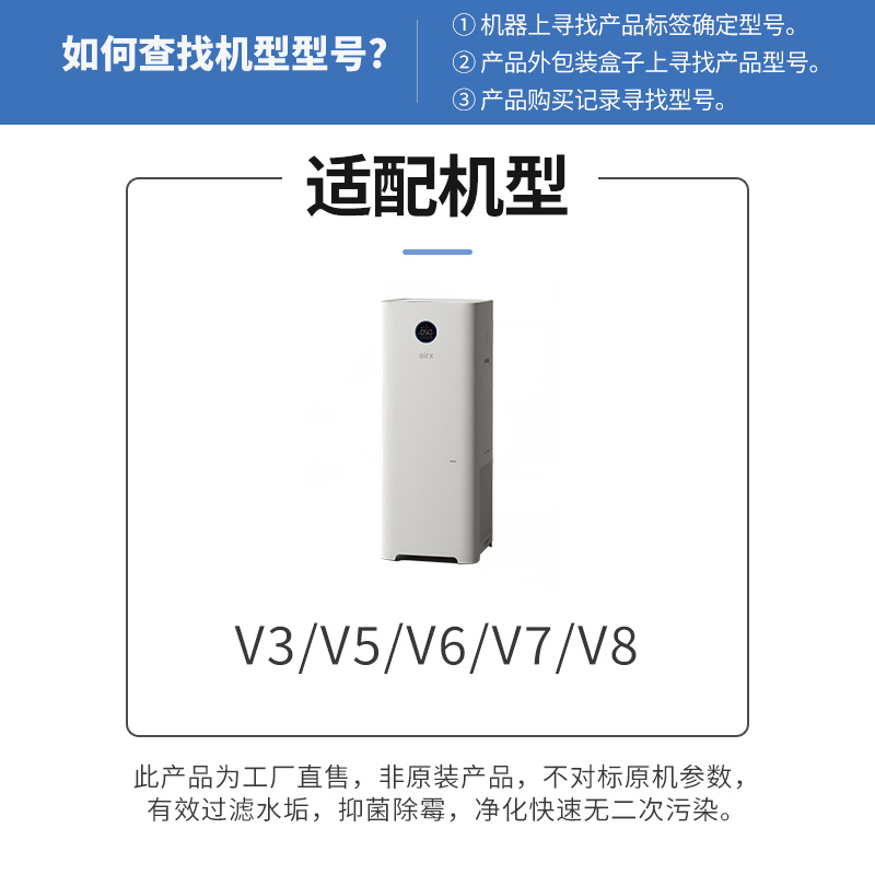 适配jpoyson聚普森aix无雾加湿器V3/V5/V6/V7/V8过滤网加湿器滤芯-图0