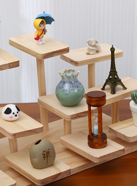 丛林置物架原木松木桌面多层置物架手办展示架书房桌面收纳摆件