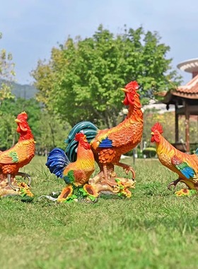 仿真大公鸡玻璃钢母鸡发光雕塑别墅庭院店门口动物装饰品户外摆件