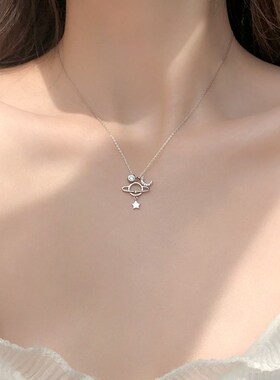 简约创意气质星球项链女士日韩版森系镶锆石星星月亮吊坠项链饰品
