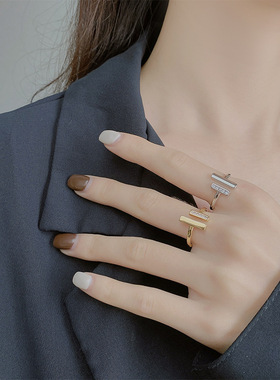 新款双T字戒指女镶钻设计小众ins冷淡风指环生日礼物情人节送礼