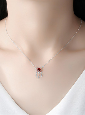 时尚韩版红色心形项链个性森系流苏羽毛镶钻捕梦网锁骨链套链饰品