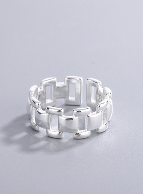 新品韩国链条锁链相扣设计感戒指简约时尚金属镂空戒指网红气质