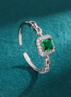 新款日韩镶钻方形链条戒指可爱清新甜美ins风小众设计感指环