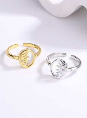 新品时尚个性镂空镶钻太阳光芒戒指ins风设计感气质潮流手饰女